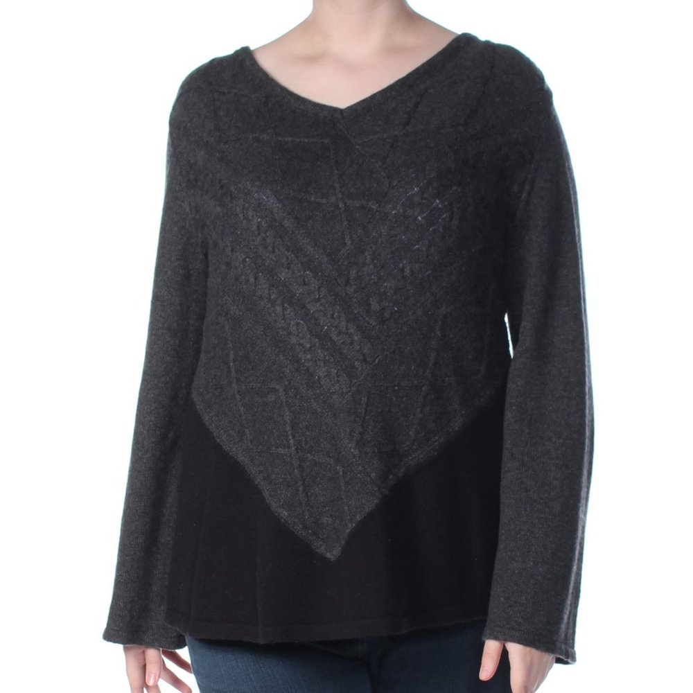 Style & Co Plus Size V-Neck Mixed-Stitch Sweater - Picture 3 of 4